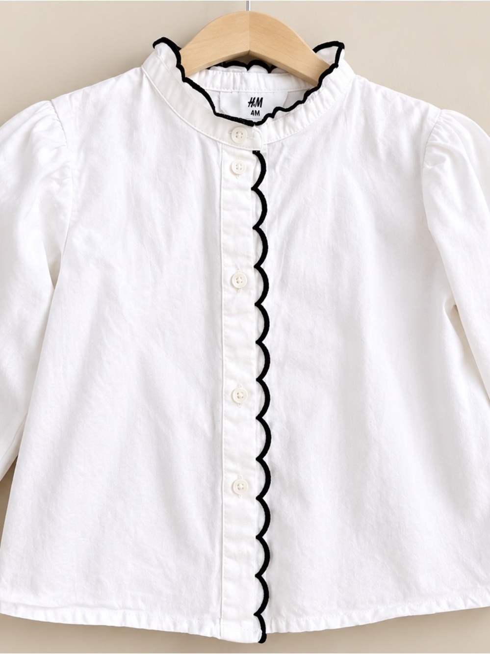 H&M White Blouse with Black Scalloped Trim - Kids